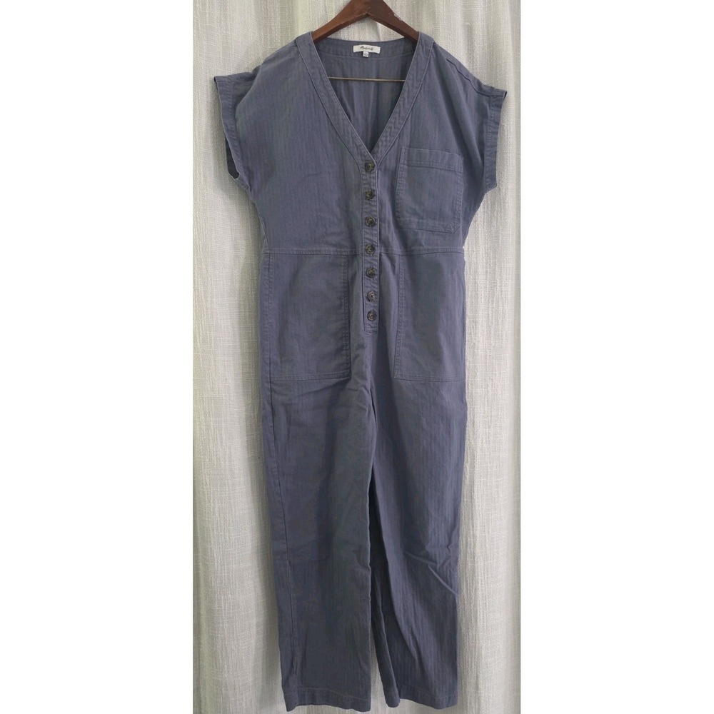 Madewell Cap-Sleeve Jumpsuit Button Front V-Neck Size Large Periwinkle Capri